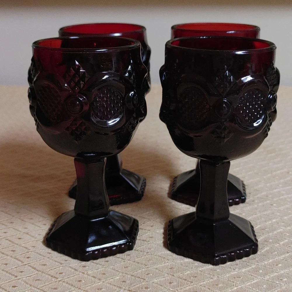 4 Vintage Avon Ruby Cape Cod 3 oz Wine Glasses Tea Light Candle Holder